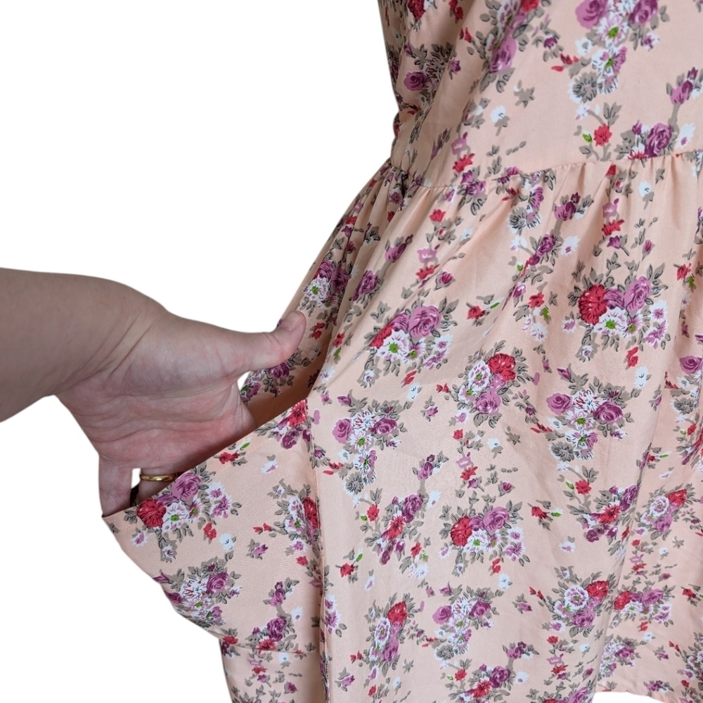 Band of Gypsies Floral Mini Dress Women Medium Pink Boho - Picture 6 of 9